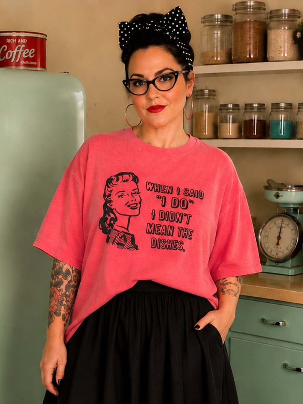 NWOT Coral Pink Funny Graphic Tee “When I Said I Do Didn't Mean The Dishes” XL
